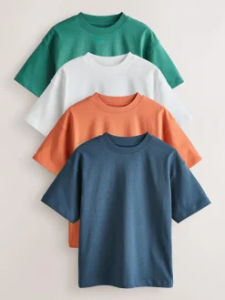 Discount Next White/Navy/Green/Orange Relaxed Fit Short Sleeves T-Shirts 4 Pack (3-16yrs)
