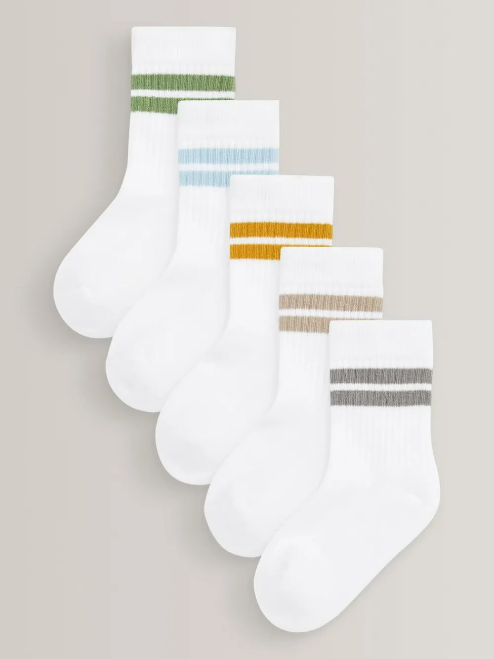 Next White/Neutrals Cushioned Footbed Cotton Rich Ribbed Tipped Socks 5 Pack