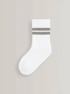 Next White/Neutrals Cushioned Footbed Cotton Rich Ribbed Tipped Socks 5 Pack