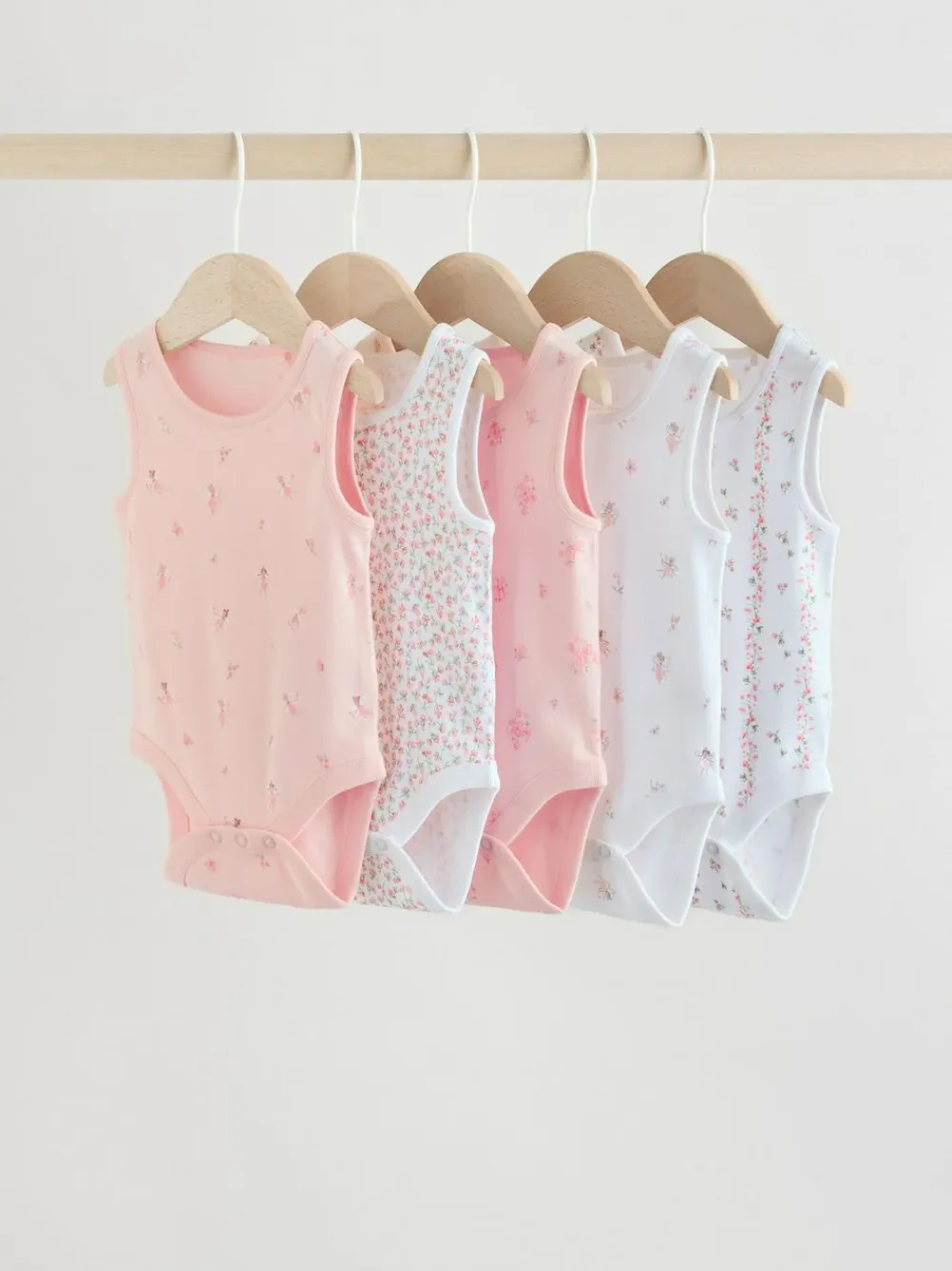 Best Next White/Pink 5 Pack Vest Baby Bodysuits