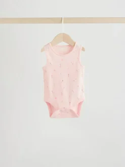 Best Next White/Pink 5 Pack Vest Baby Bodysuits