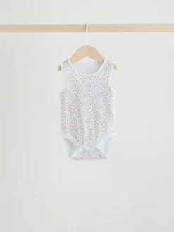 Best Next White/Pink 5 Pack Vest Baby Bodysuits