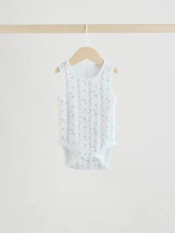 Best Next White/Pink 5 Pack Vest Baby Bodysuits
