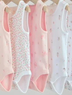 Best Next White/Pink 5 Pack Vest Baby Bodysuits