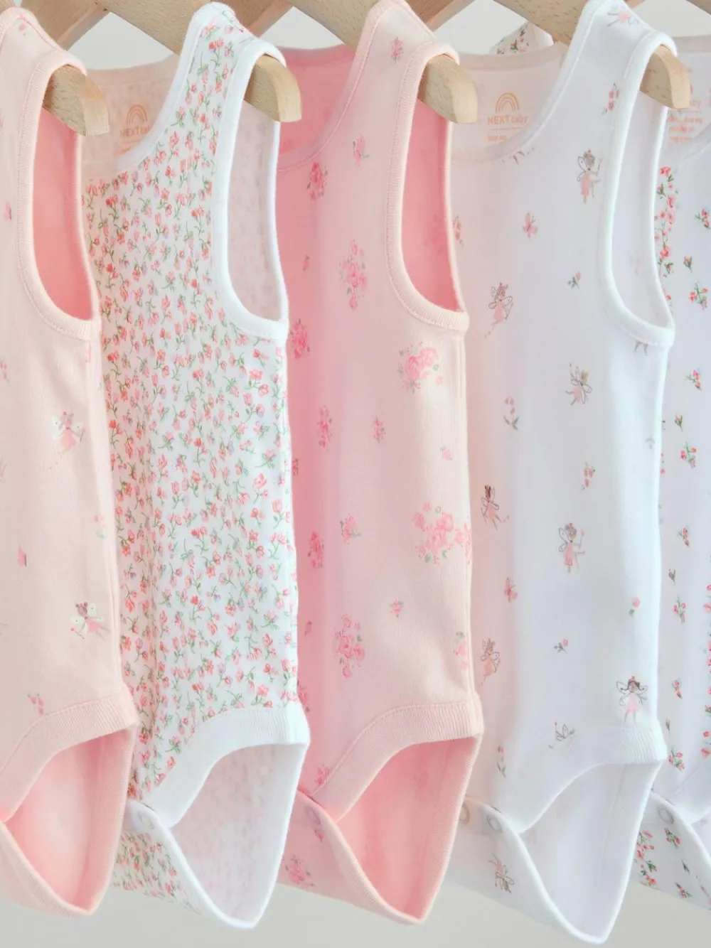 Best Next White/Pink 5 Pack Vest Baby Bodysuits