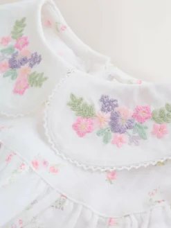 Clearance Next White/Pink Ditsy Baby Bloomer Rompers Set 2 Piece with Tights (0mths-3yrs)