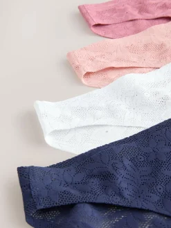 Next White/Pink/Praline Nude High Leg Comfort Bonded Lace Knickers 7 Pack^Women Panties