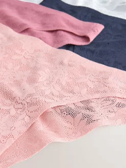 Next White/Pink/Praline Nude High Leg Comfort Bonded Lace Knickers 7 Pack^Women Panties