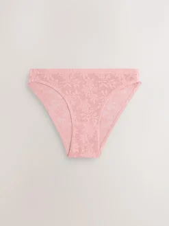 Next White/Pink/Praline Nude High Leg Comfort Bonded Lace Knickers 7 Pack^Women Panties