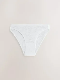 Next White/Pink/Praline Nude High Leg Comfort Bonded Lace Knickers 7 Pack^Women Panties