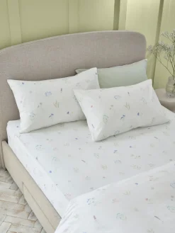 Next White/Sage Green Floral 100% Cotton Fitted Sheet and Pillowcase Set^ Bedsheets & Pillow Cases