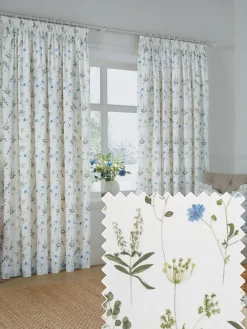 Wylder White Meadow Pencil Pleat Curtains^ Curtains & Blinds
