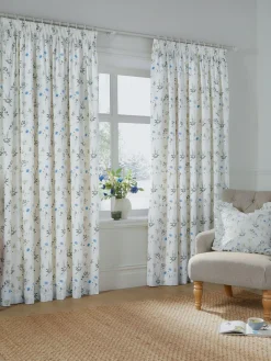 Wylder White Meadow Pencil Pleat Curtains^ Curtains & Blinds