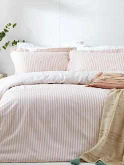 Yard Blush Pink Hebden Striped 100% Cotton Duvet Cover and Pillowcase Set^ Branded Bedlinen|Bedsets & Duvet Covers