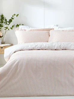 Yard Blush Pink Hebden Striped 100% Cotton Duvet Cover and Pillowcase Set^ Branded Bedlinen|Bedsets & Duvet Covers