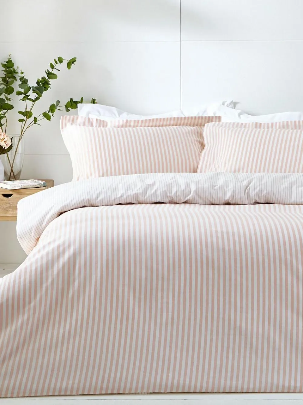 Yard Blush Pink Hebden Striped 100% Cotton Duvet Cover and Pillowcase Set^ Branded Bedlinen|Bedsets & Duvet Covers