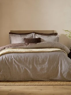 New Yard Chocolate Brown Hebden Striped 100% Cotton Duvet Cover and Pillowcase Set