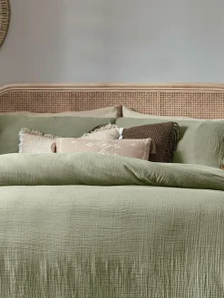 Outlet Yard Lark Muslin 100% Cotton Duvet Cover and Pillowcase Set Eucalpytus Green