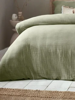 Outlet Yard Lark Muslin 100% Cotton Duvet Cover and Pillowcase Set Eucalpytus Green