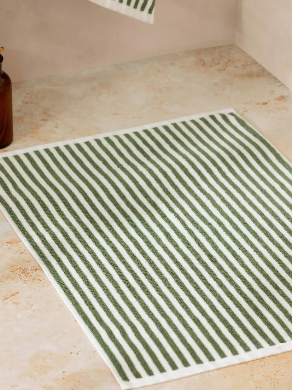 New Yard Hebden Stripe 100% Cotton Bath Mat Green