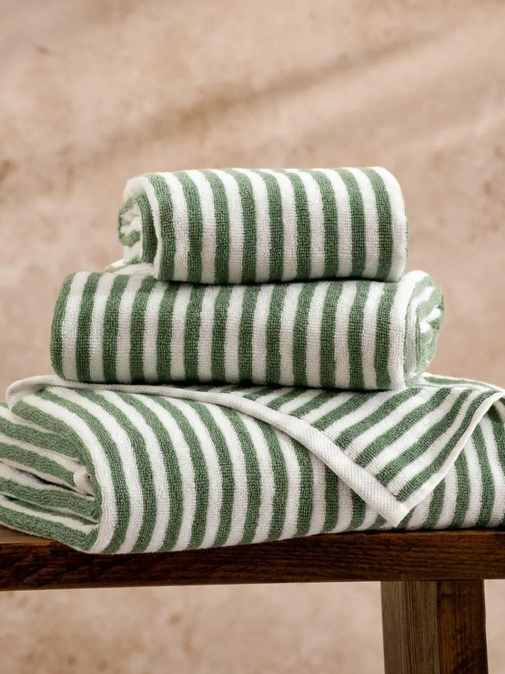 New Yard Hebden Stripe 100% Cotton Bath Mat Green