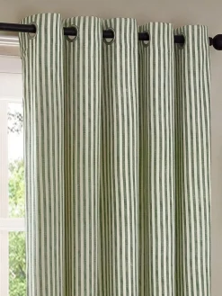 New Yard Hebden Striped Cotton Pencil Pleat Curtains Pair Green