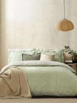 Outlet Yard Green Hebden Striped 100% Cotton Duvet Cover and Pillowcase Set