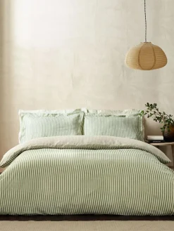 Outlet Yard Green Hebden Striped 100% Cotton Duvet Cover and Pillowcase Set