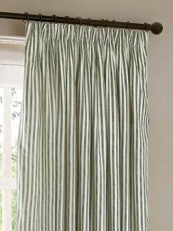 Yard Hebden Striped Cotton Blackout Pencil Pleat Curtains Green