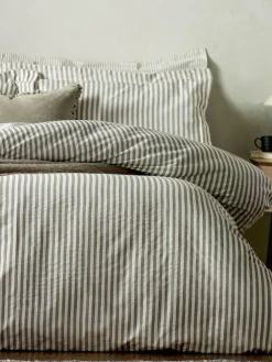 Yard Mole Brown Hebden Striped 100% Cotton Duvet Cover and Pillowcase Set^ Branded Bedlinen|Bedsets & Duvet Covers