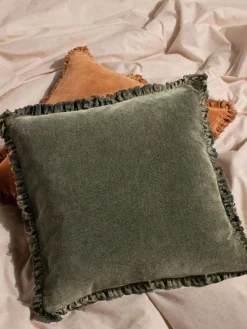 Outlet Yard Bertie 100% Washed Cotton Velvet 45 x 45cm Cushion Moss Green