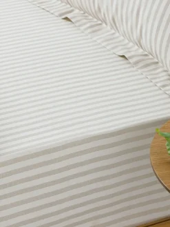 Yard Natural Beige Hebden Narrow Stripe Cotton Fitted Sheet^ Bedsheets & Pillow Cases