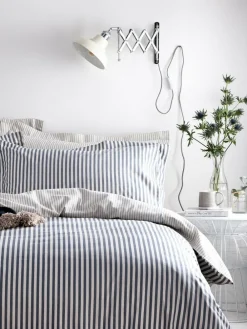 Yard Navy Blue Hebden Striped 100% Cotton Duvet Cover and Pillowcase Set^ Branded Bedlinen