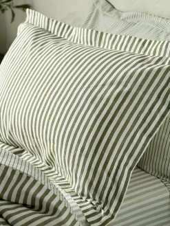 Sale Yard Olive Green Hebden Striped 100% Cotton Duvet Cover and Pillowcase Set