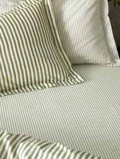 Best Yard Olive Hebden Narrow Stripe Cotton Fitted Sheet