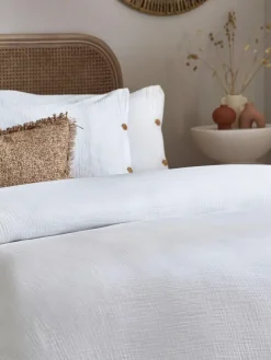 New Yard Lark Muslin 100% Cotton Duvet Cover and Pillowcase Set White