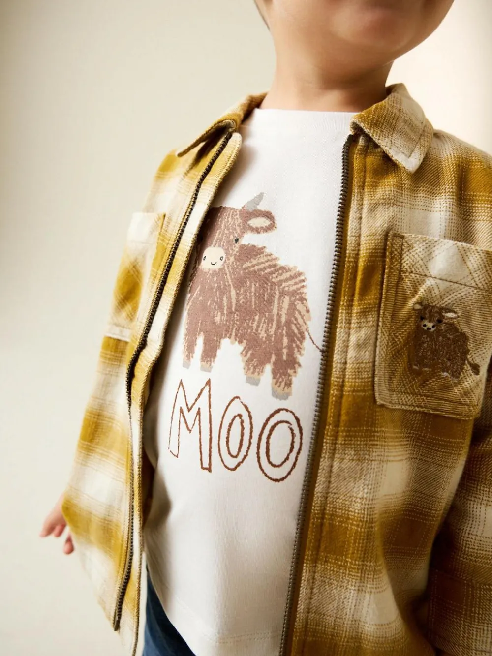 Hot Next Long Sleeve Shirt and T-Shirt Set (3mths-7yrs) Yellow Check Zip Thru