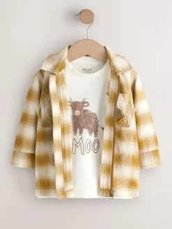 Hot Next Long Sleeve Shirt and T-Shirt Set (3mths-7yrs) Yellow Check Zip Thru