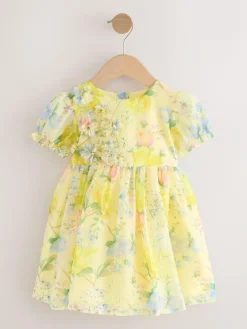 Outlet Next Flower Corsage Dress (3mths-8yrs) Yellow Floral Print