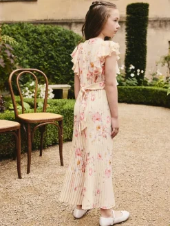 New Next Short Sleeve Pleated Ruffle Jumpsuit (3-16yrs) Yellow Floral