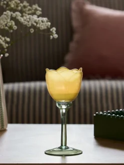 Online Next Yellow Glass Flower Tea Light Holder