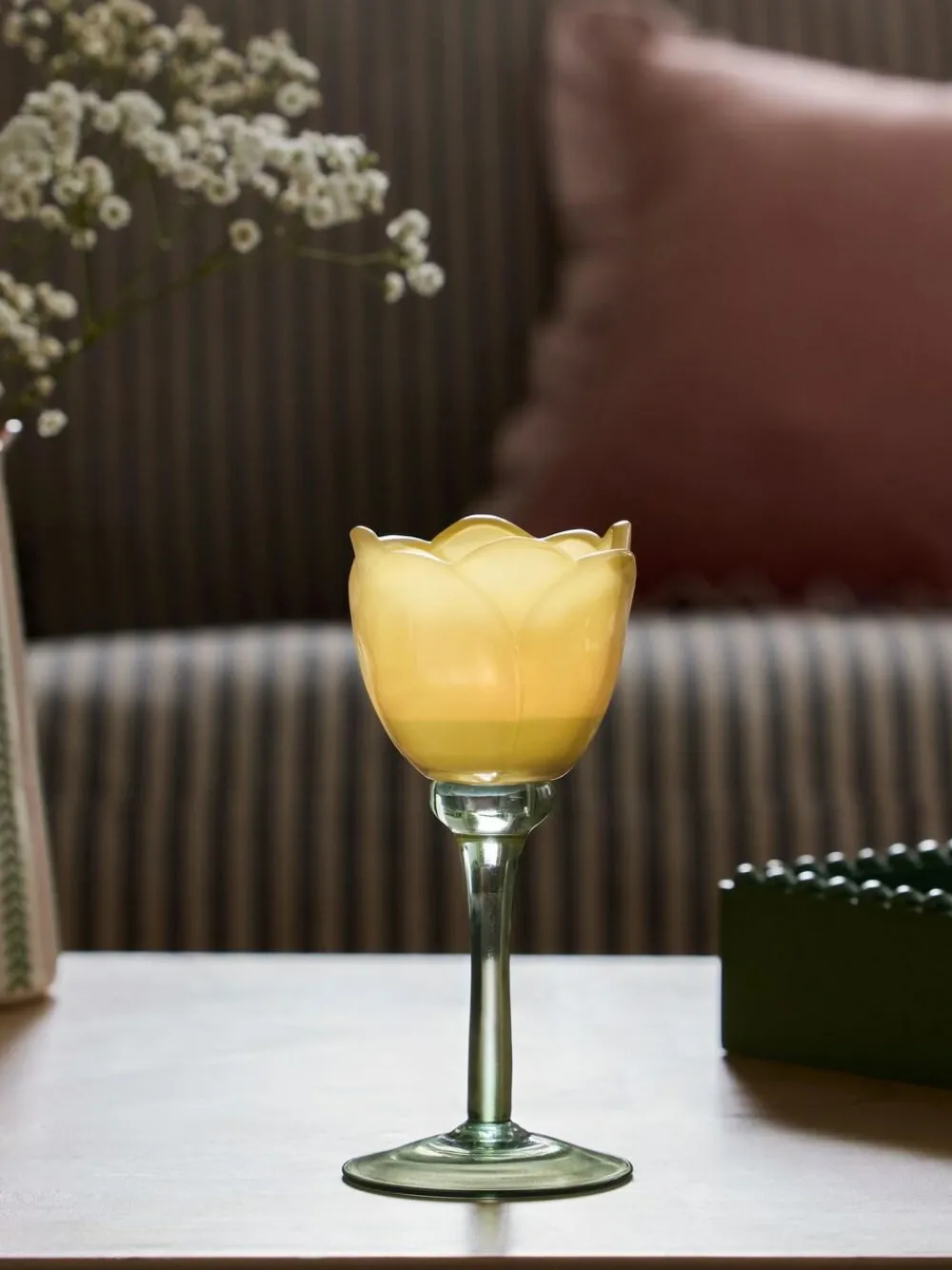 Online Next Yellow Glass Flower Tea Light Holder