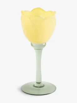 Online Next Yellow Glass Flower Tea Light Holder
