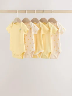 Next Yellow Lemons 5 Pack Short Sleeve Baby Bodysuits^ Baby Girls|Baby Girls
