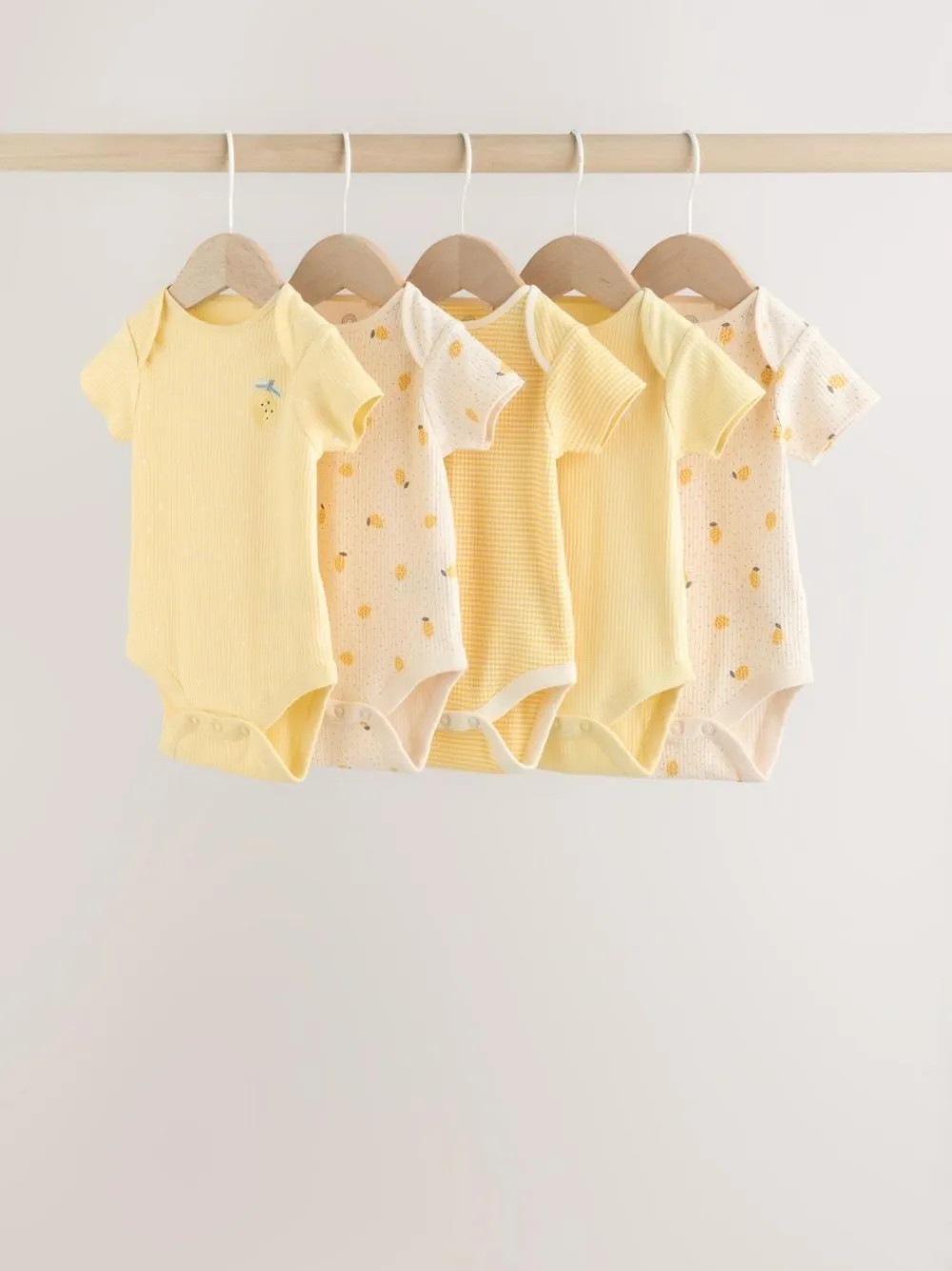 Next Yellow Lemons 5 Pack Short Sleeve Baby Bodysuits^ Baby Girls|Baby Girls