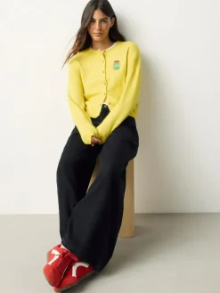 Next Yellow Pickles Embroidery Crew Neck Knitted Cardigan With Wool^Women Knitwear|Knitwear