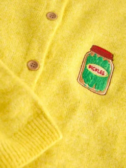 Next Yellow Pickles Embroidery Crew Neck Knitted Cardigan With Wool^Women Knitwear|Knitwear
