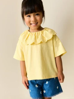 Sale Next Short Sleeve Broderie Collar Top (3mths-7yrs) Yellow