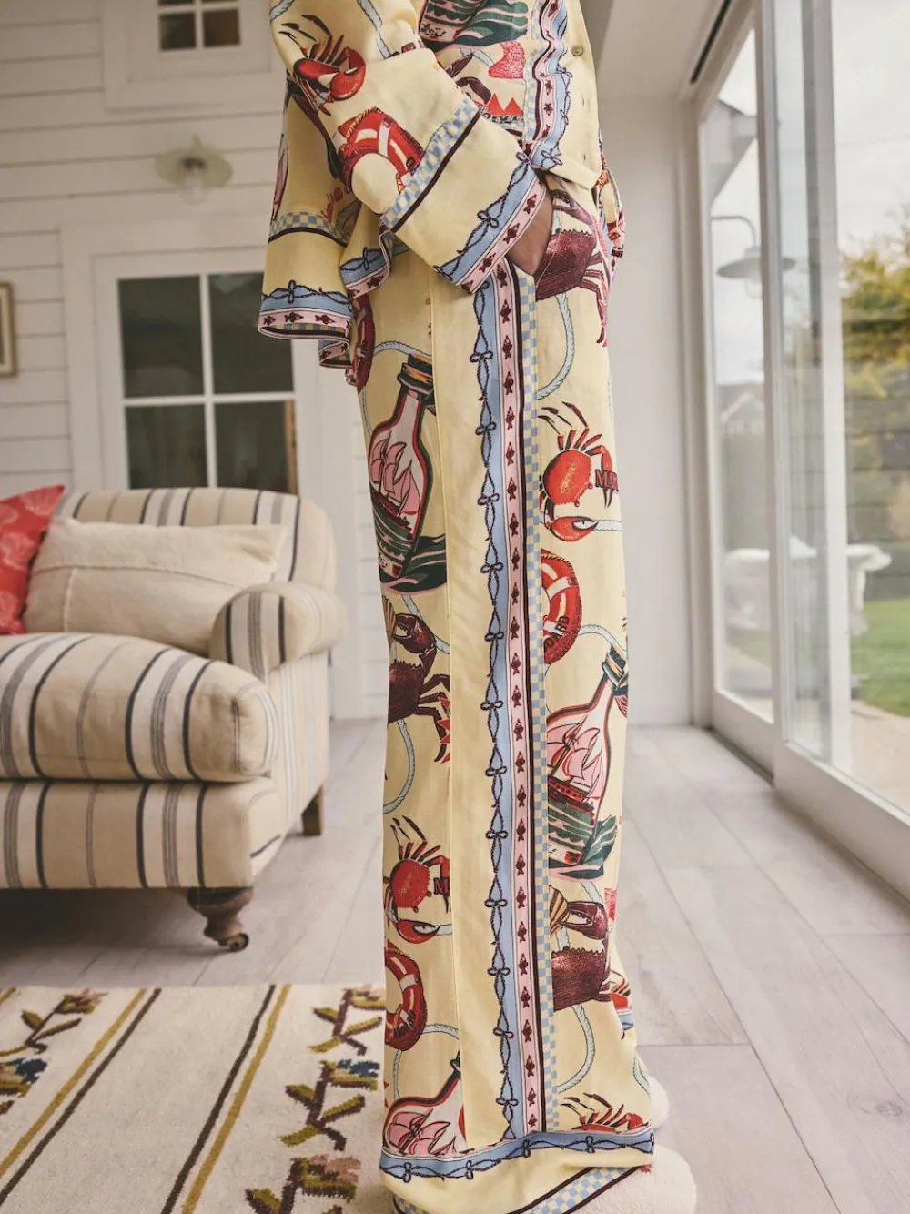 Next Yellow Viscose/Linen Blend Button Through Pyjamas^Women Pyjamas|All Night & Lounge