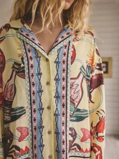 Next Yellow Viscose/Linen Blend Button Through Pyjamas^Women Pyjamas|All Night & Lounge